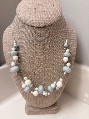 Premier Designs Pale Blue and White Multi-Bead Necklace